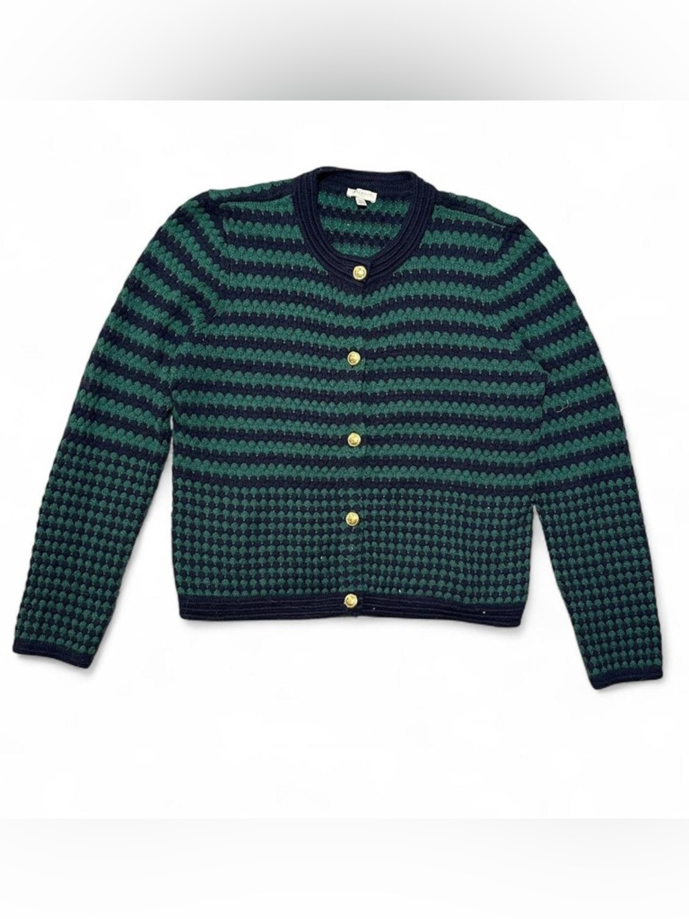 Talbots Green & Navy Striped Knit Cardigan